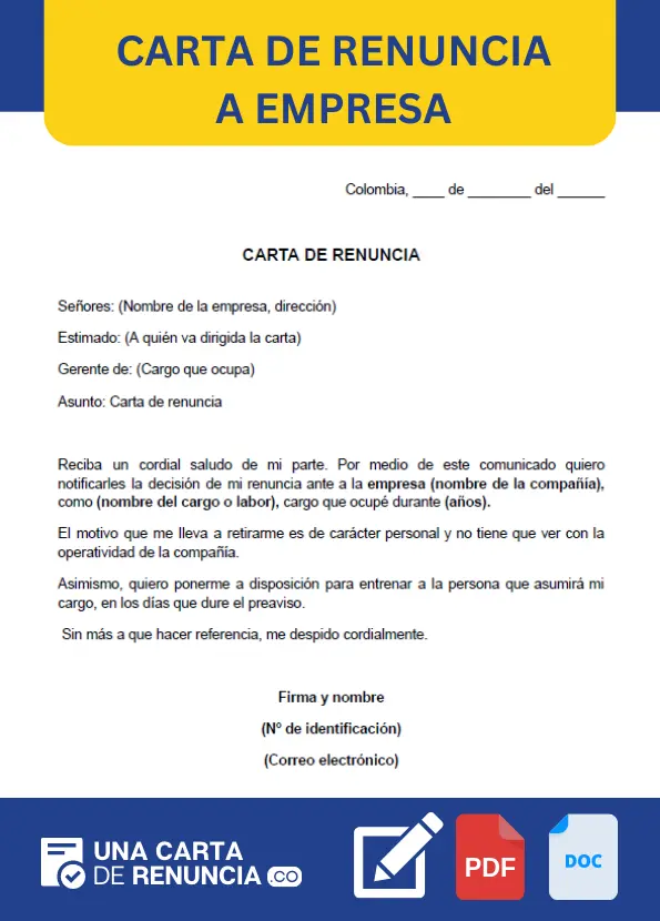 modelo de carta de renuncia a empresa