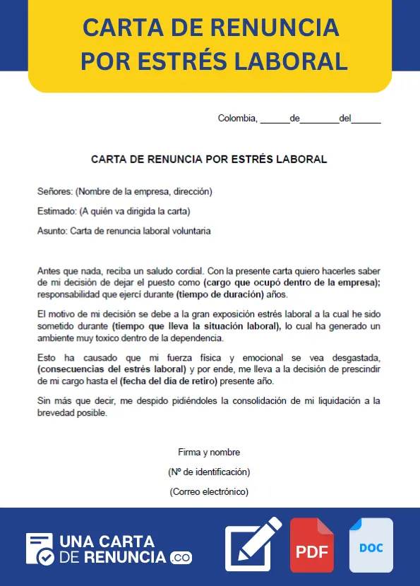 plantilla de carta de renuncia por estres laboral