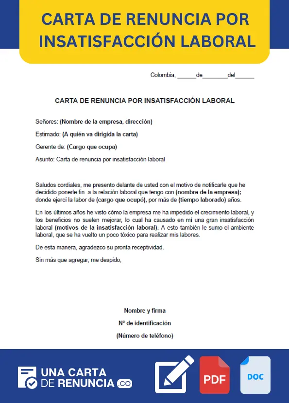 ejemplo de carta de renuncia por insatisfaccion laboral