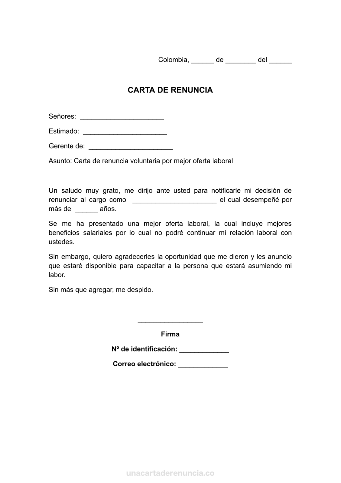 ᐅ Carta de Renuncia Voluntaria por Mejor Oportunidad Laboral